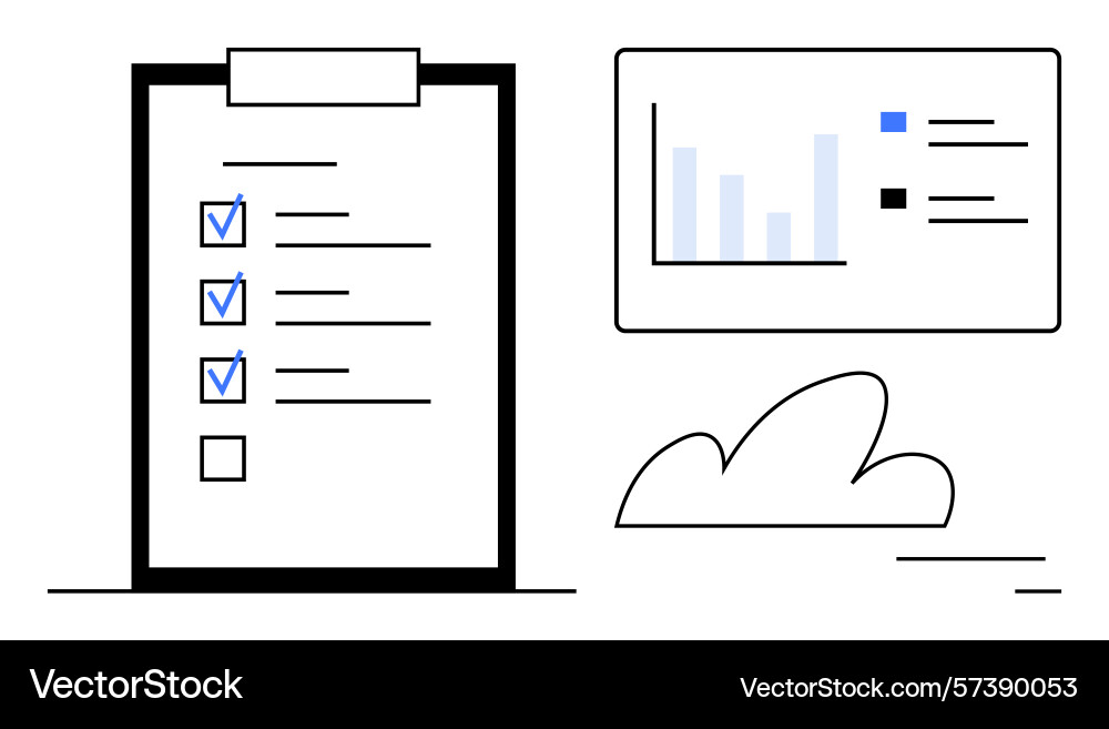Checklist and data analytics chart with cloud vector image