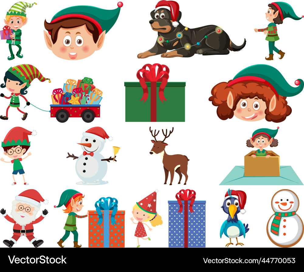Christmas characters and elements set Christmas characters and elements set vector image