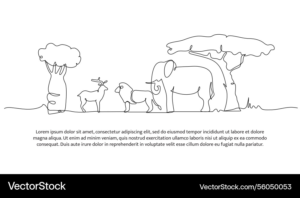 Continuous one line design of forest and zoo Continuous one line design of forest and zoo vector image