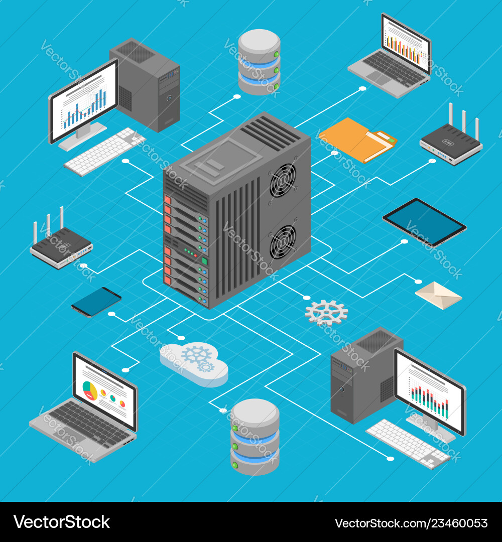 Data Network Technology Isometric Concept Vector Image