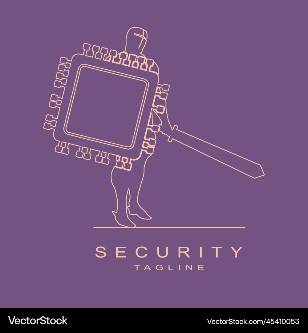 Knight with sword and microchip shaped shield Knight with sword and microchip shaped shield vector image