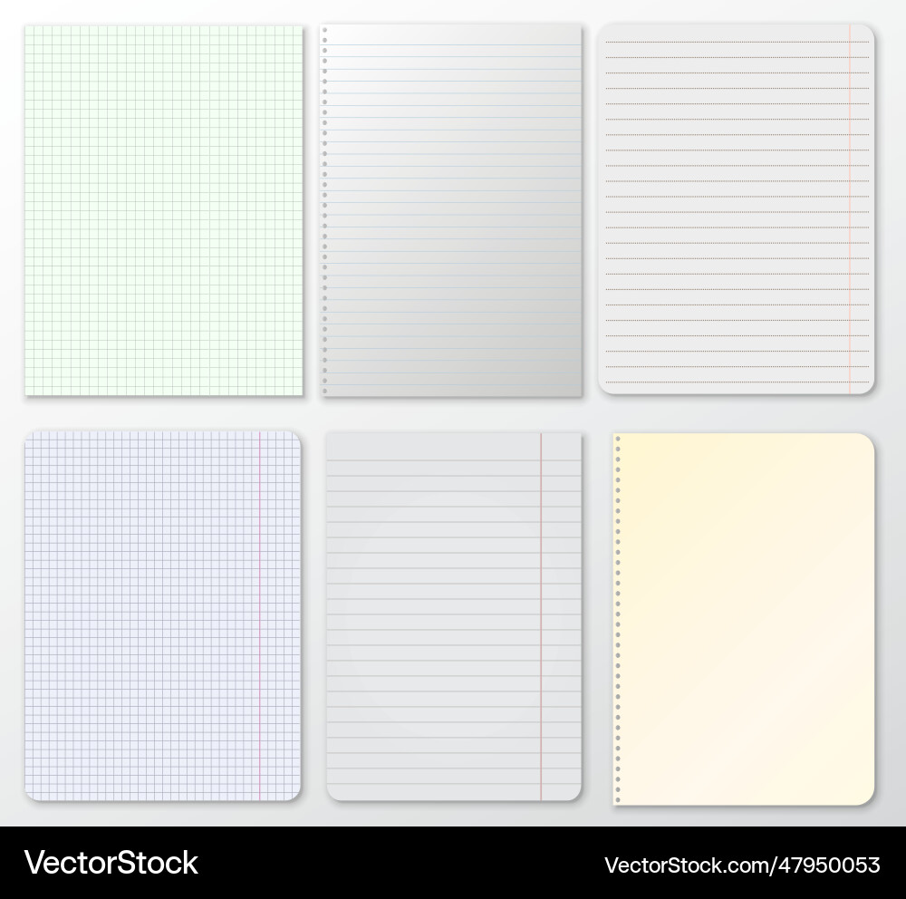 Set of note notebook lined squared paper stuck Set of note notebook lined squared paper stuck vector image