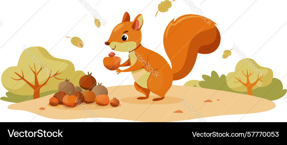 Squirrel collecting and hoarding nuts Vector Image