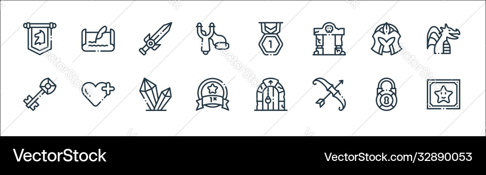 Videogame elements line icons linear set quality Videogame elements line icons linear set quality vector image