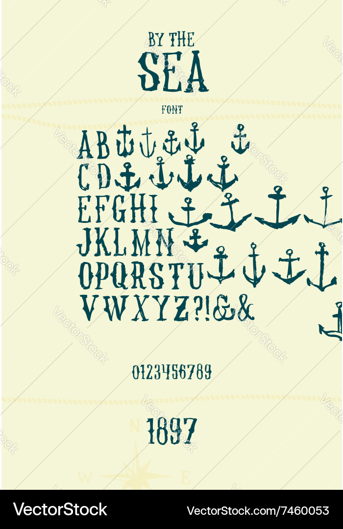 Vintage Serif Sea Font Vector Image