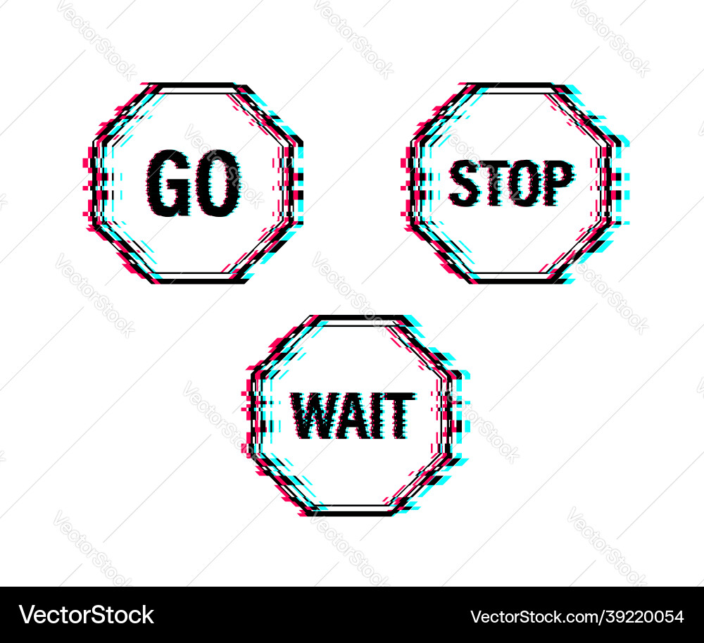 Button on white backdrop go wait stop glitch vector image