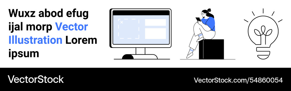 Concept art with desk and computer monitor seated Concept art with desk and computer monitor seated Vector Image