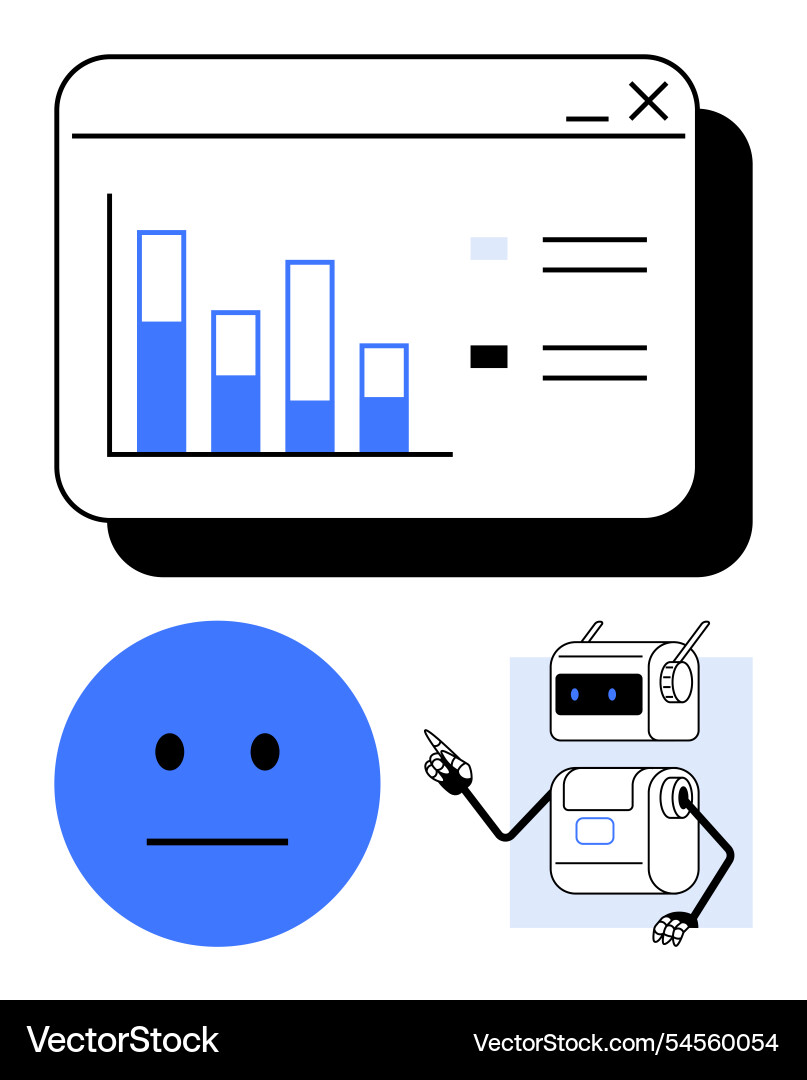 Data analysis concept with emotionless face and ai Data analysis concept with emotionless face and ai vector image