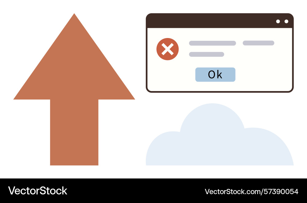 Error notification in cloud upload with upward Error notification in cloud upload with upward vector image