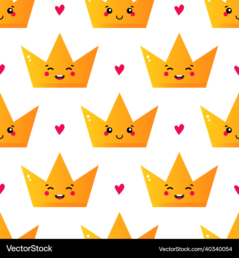 Golden crowns characters and red hearts pattern Golden crowns characters and red hearts pattern Vector Image