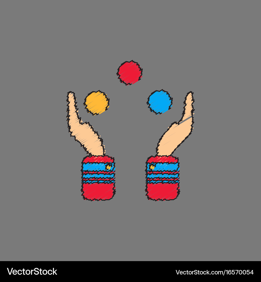 Hands juggling with balls in hatching style vector image