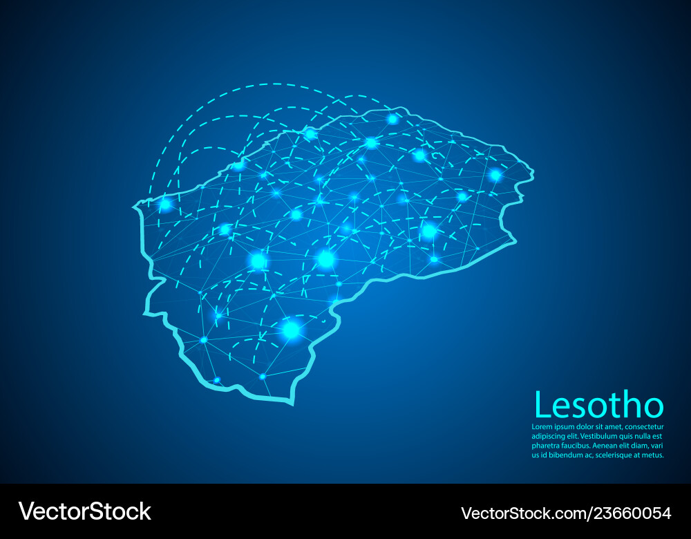 Lesotho map with nodes linked by lines concept Lesotho map with nodes linked by lines concept vector image