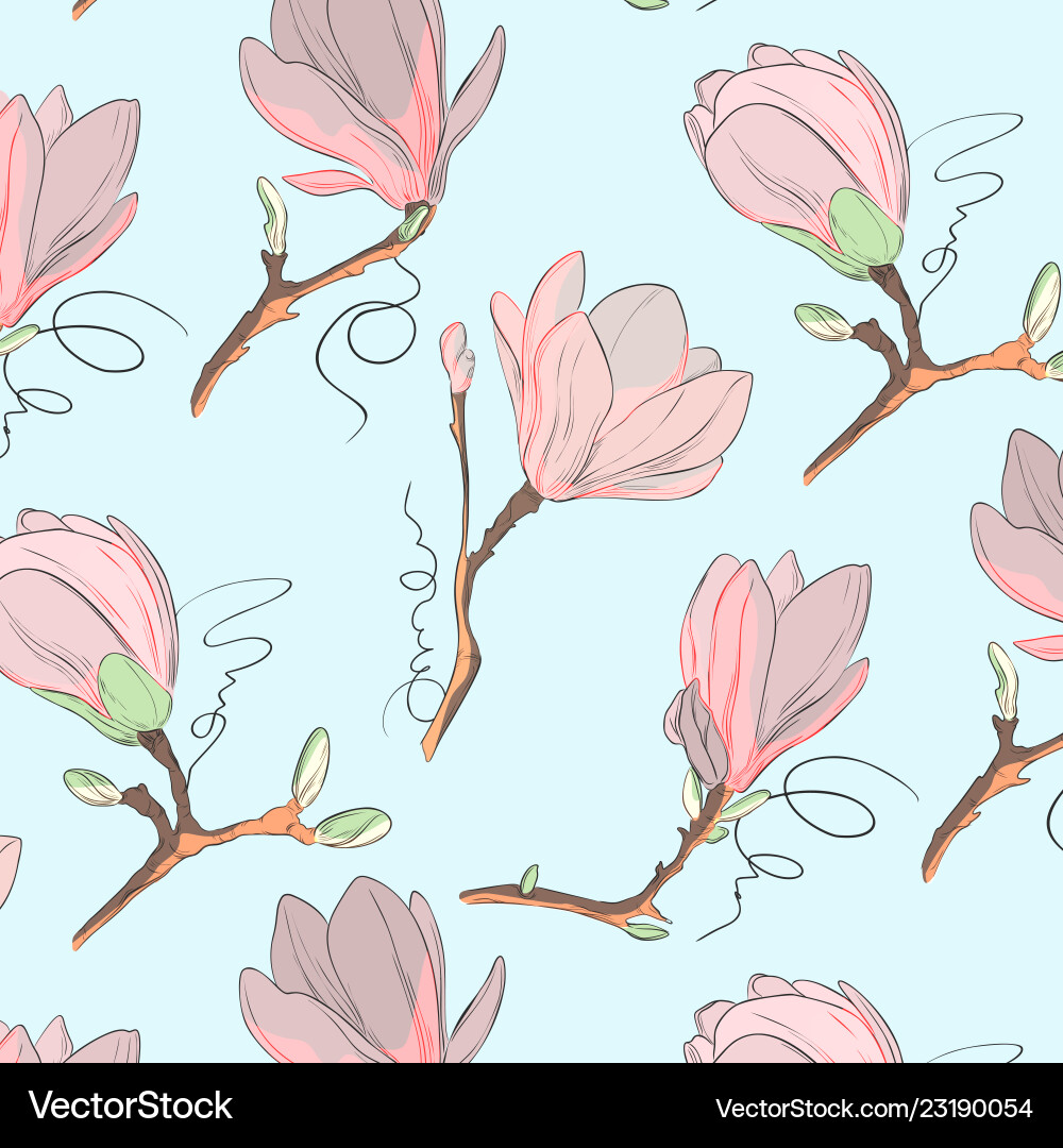 Magnolia flower pattern repeat botanical texture Magnolia flower pattern repeat botanical texture vector image