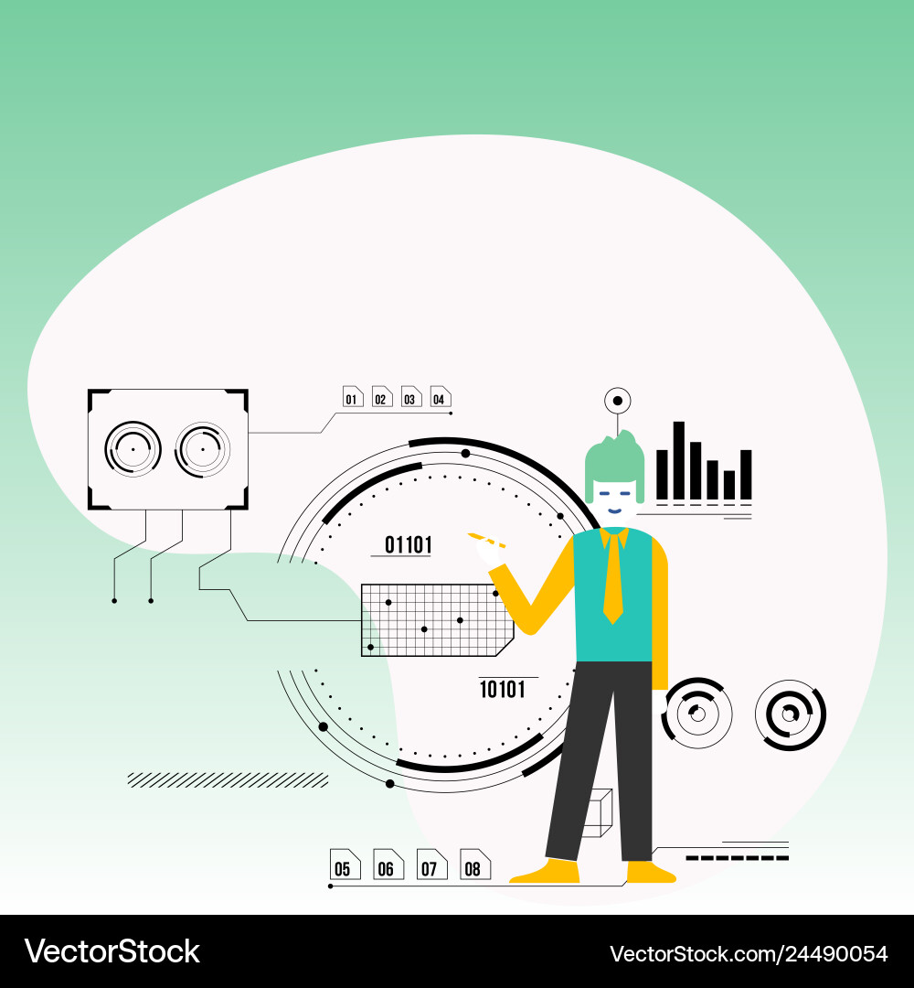 Man standing holding pen and pointing to chart Man standing holding pen and pointing to chart vector image