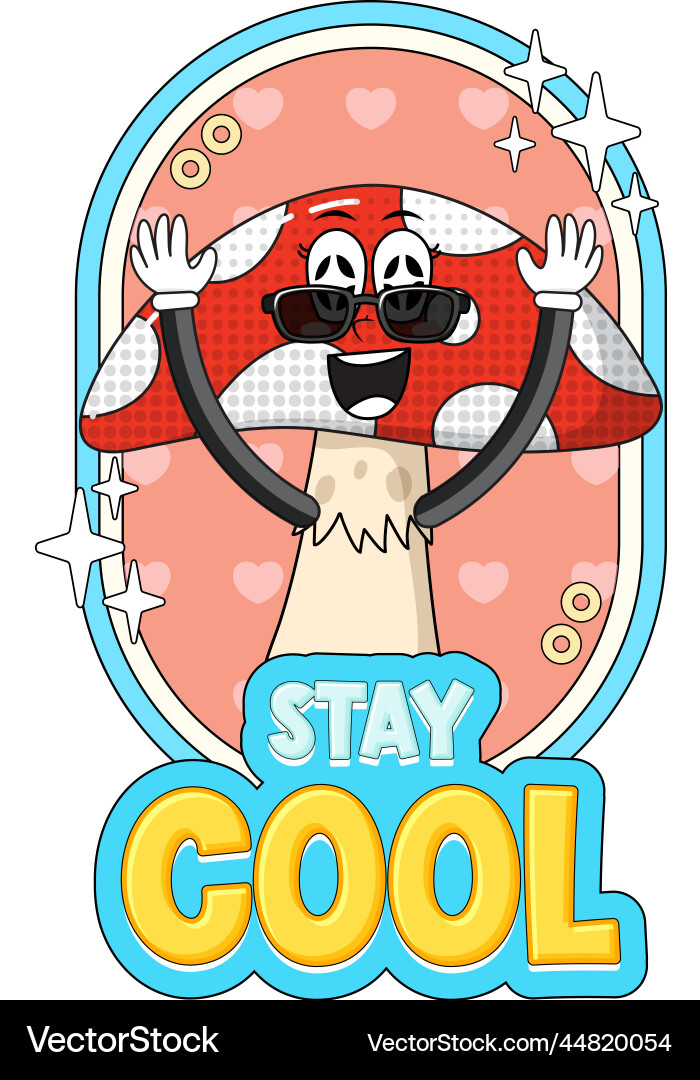Pilz Cartoon Charakter mit bleiben cool Badge Pilz Cartoon Charakter mit bleiben cool Badge vektorbild