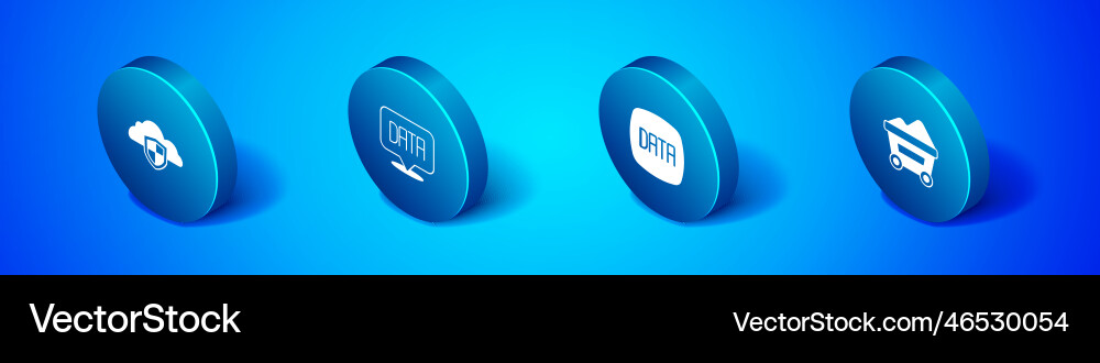 Set isometric cloud and shield data analysis Set isometric cloud and shield data analysis vector image