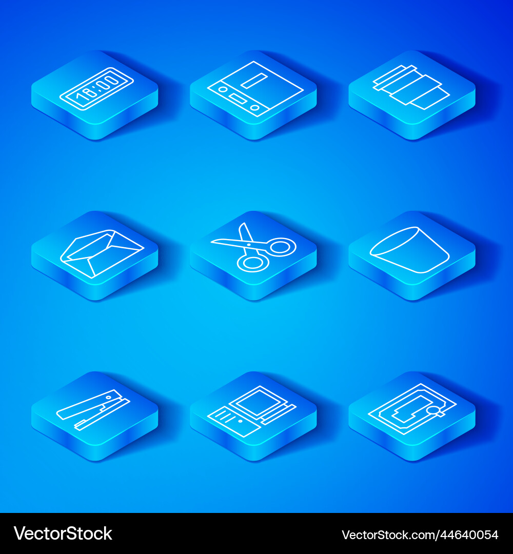 Set line office stapler scissors computer Set line office stapler scissors computer vector image