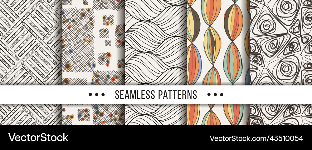 Set of seamless boho patterns with hand-drawn vector image