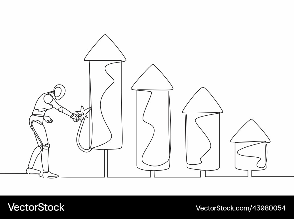Single continuous line drawing robot ignite Single continuous line drawing robot ignite vector image