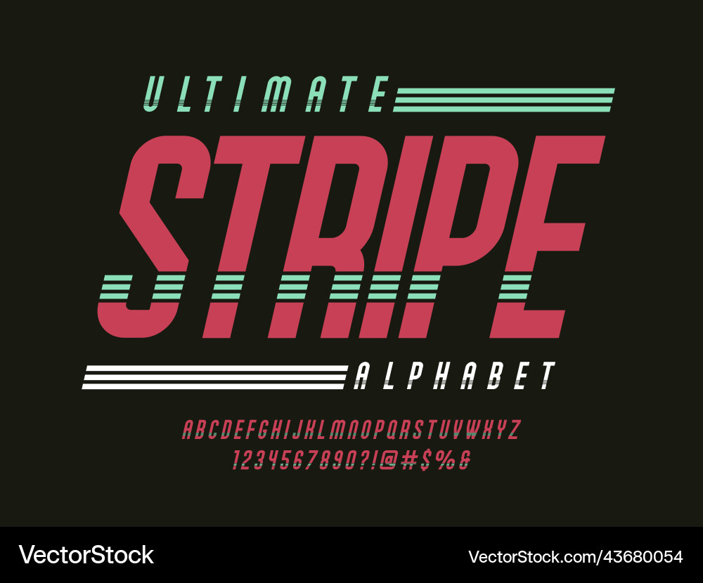 Stripe Alphabet Font - Retro Style Vector Image