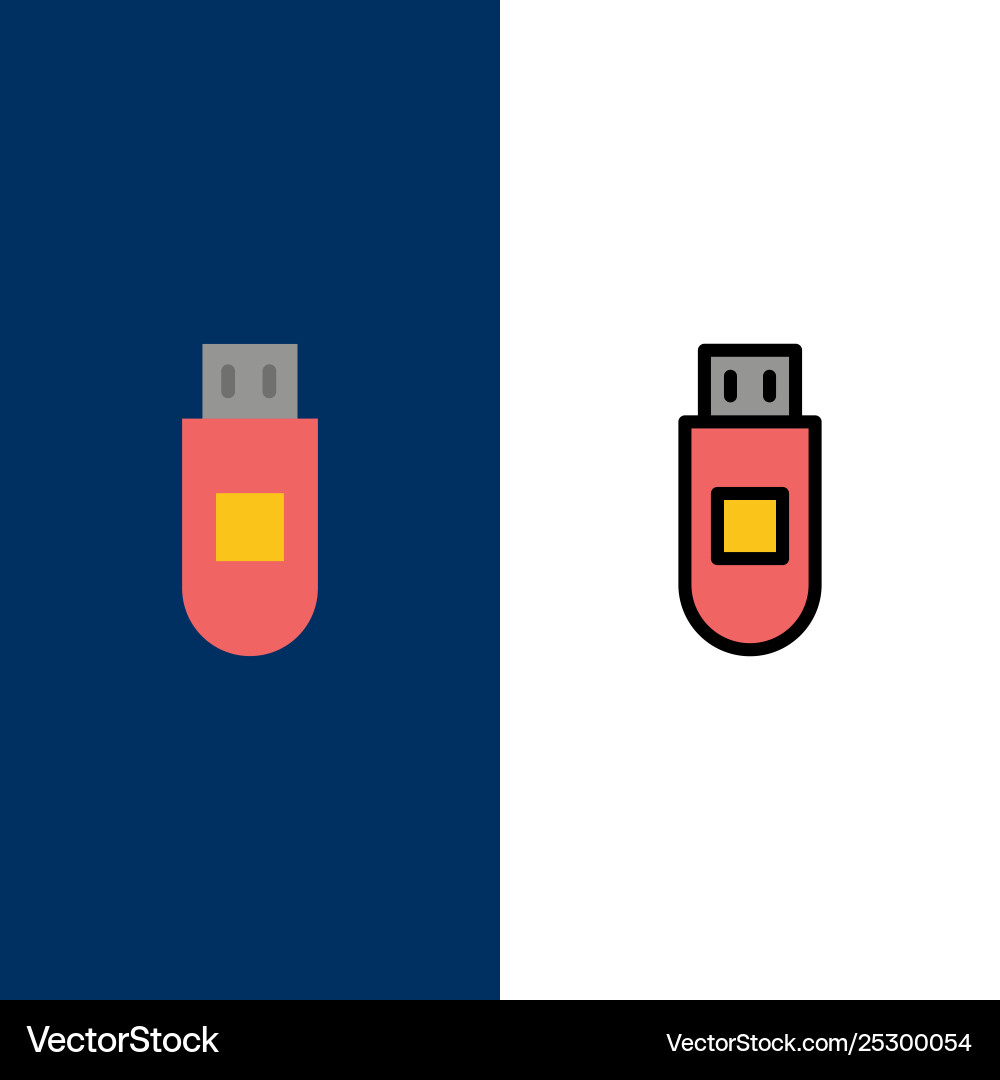 Usb storage data icons flat and line filled icon Usb storage data icons flat and line filled icon Vector Image