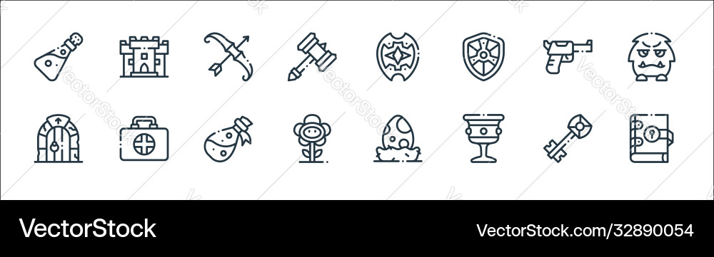 Videogame elements line icons linear set quality Videogame elements line icons linear set quality vector image