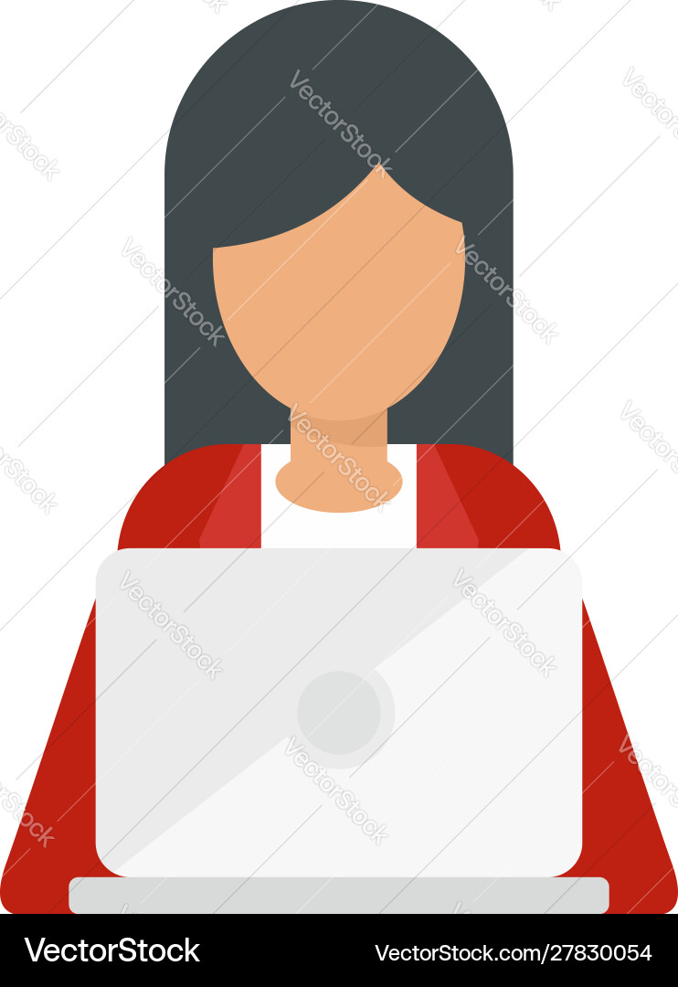 Woman with laptop icon flat style Royalty Free Vector Image