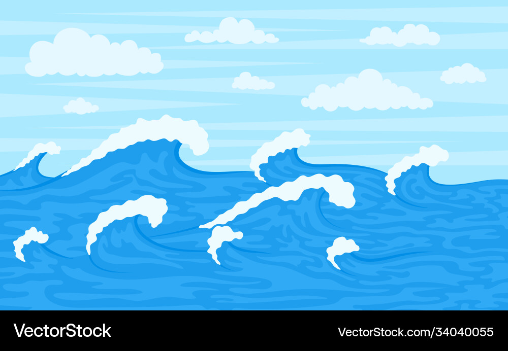 Cartoon color ocean surface wave landscape scene Cartoon color ocean surface wave landscape scene vector image