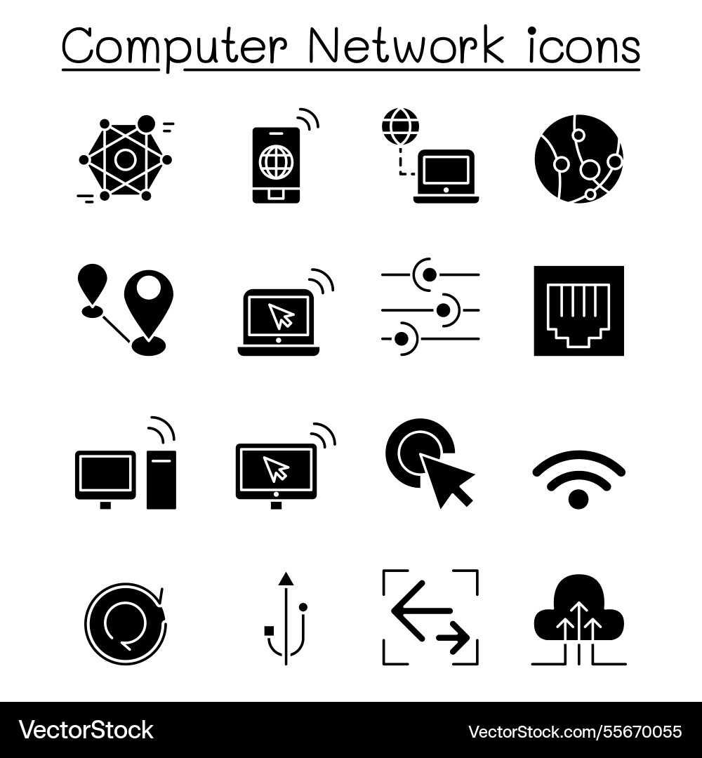 Computer network icon set in glyph style Computer network icon set in glyph style vector image