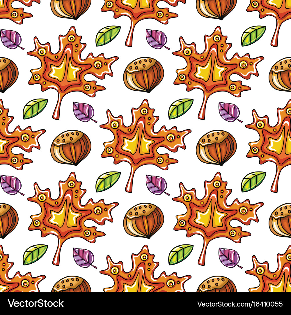 Fall Leaf & Hazelnut Pattern Vector Image