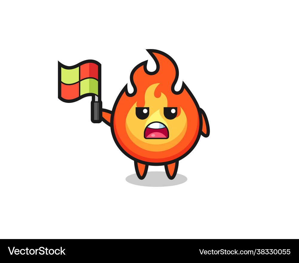 Fire character as line judge putting flag up Fire character as line judge putting flag up Vector Image