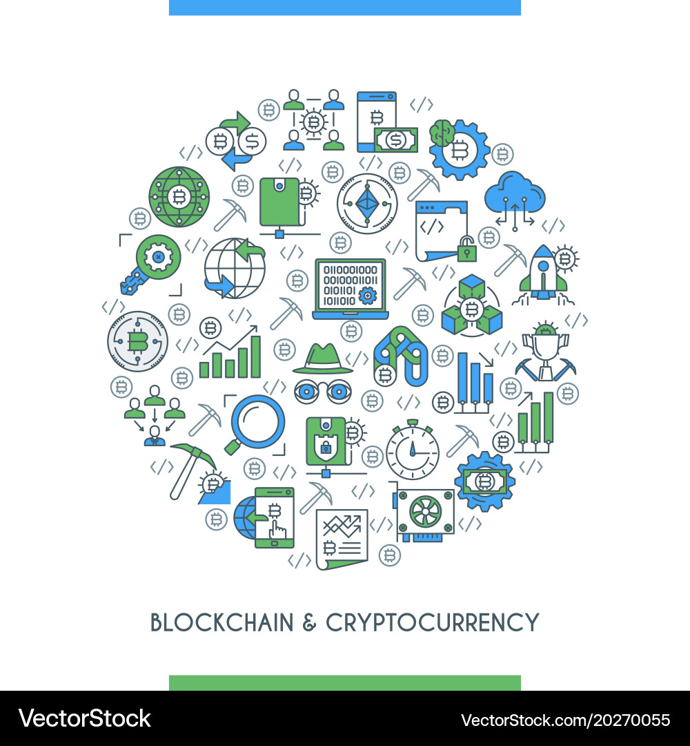 Flat line design cryptocurrency concept Royalty Free Vector