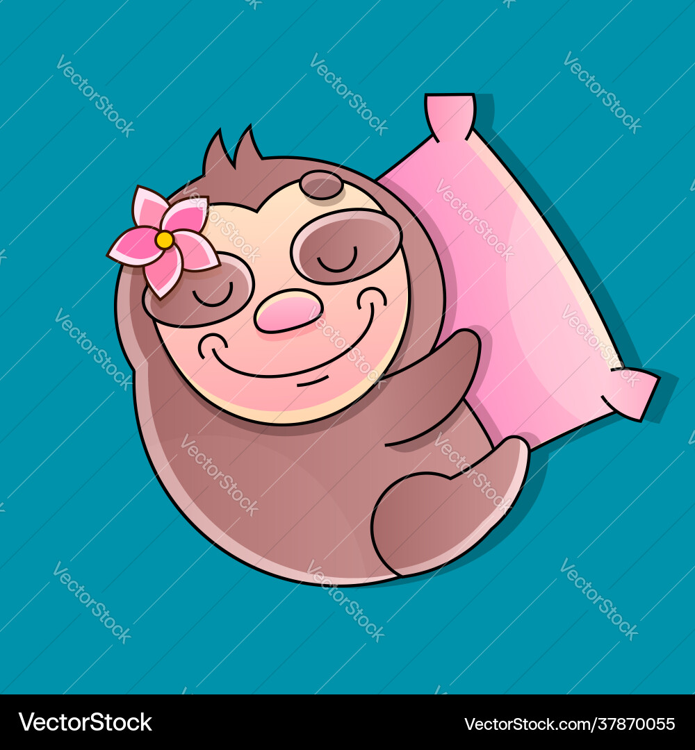 Lazy sloth cute sleeping cartoon icon vector image