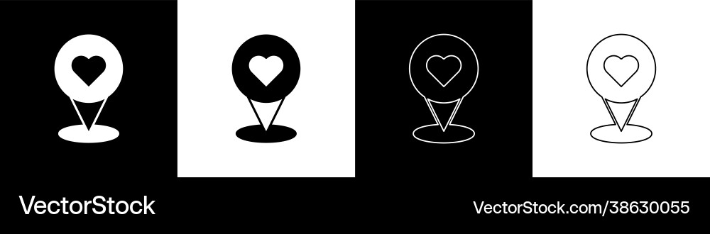 Set map pointer with heart icon isolated on black Set map pointer with heart icon isolated on black vector image