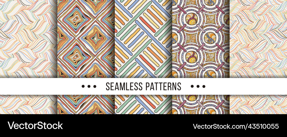 Set of seamless boho patterns with hand-drawn Set of seamless boho patterns with hand-drawn vector image
