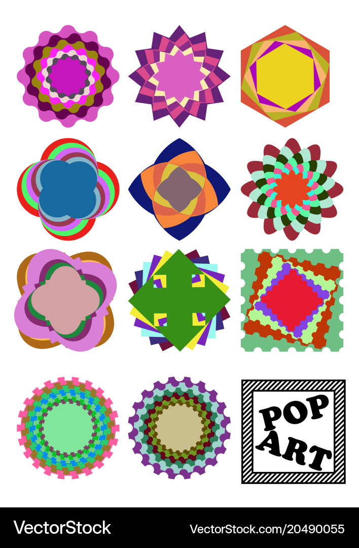 Set of variegated design shapes in pop art style vector image
