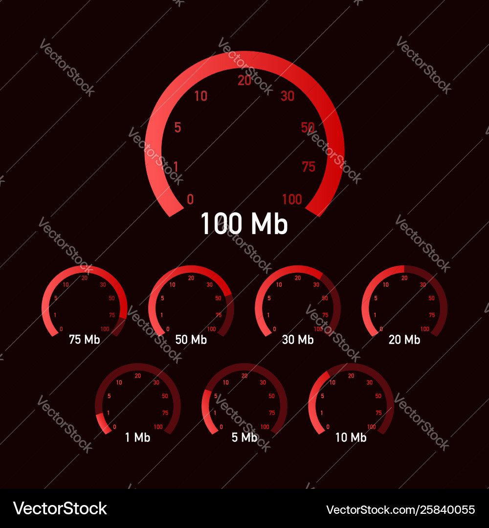 Set speed test speedometer internet website vector image
