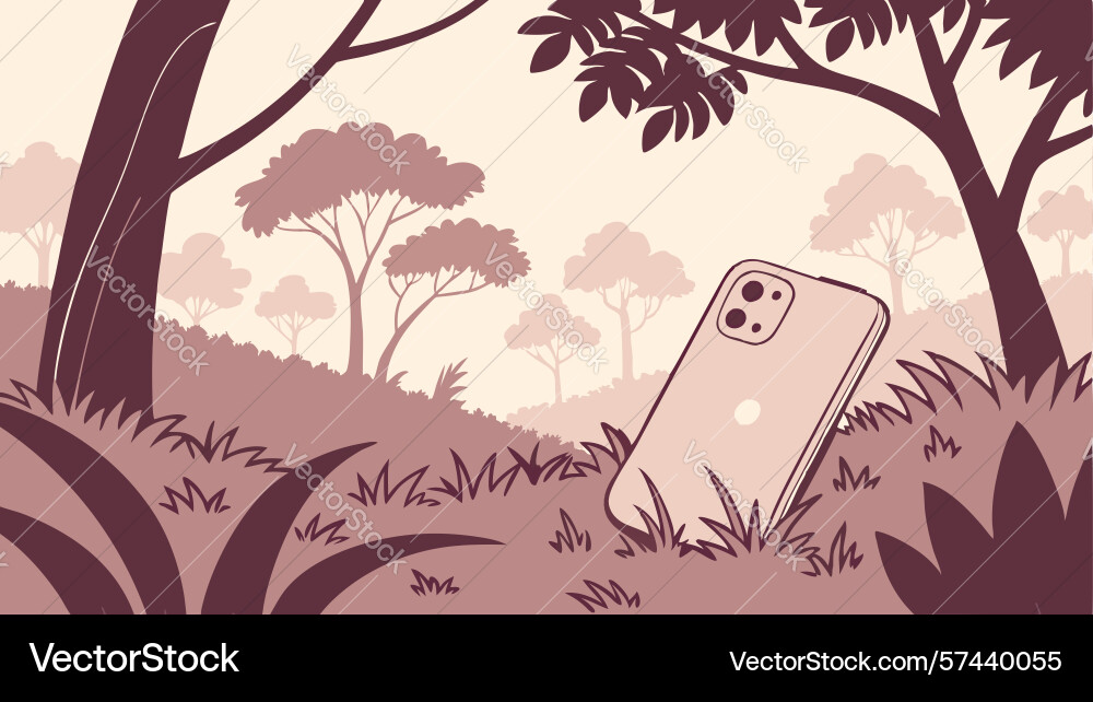 Smartphone in forest setting with subtle light Vector Image