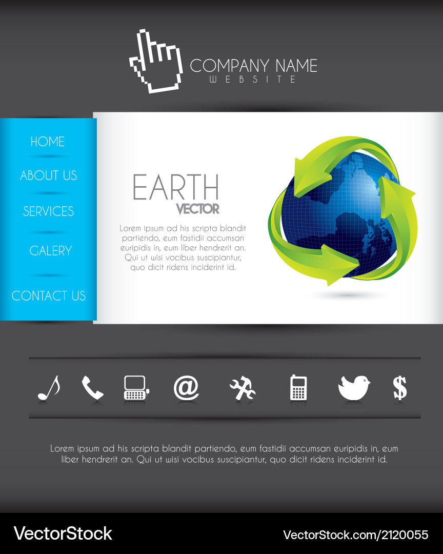 Website with icons and planet vector image