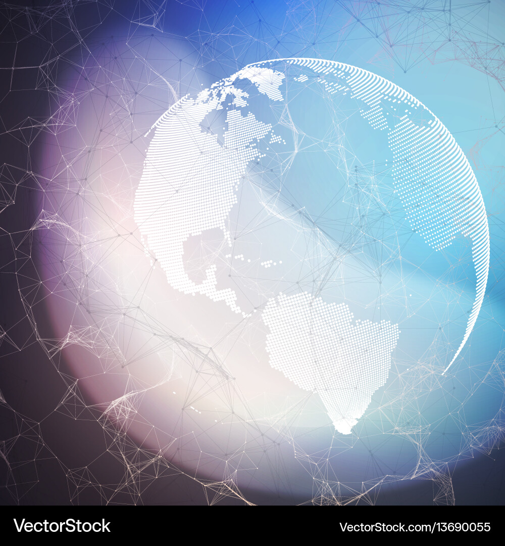 World globe on dark background with connecting World globe on dark background with connecting vector image