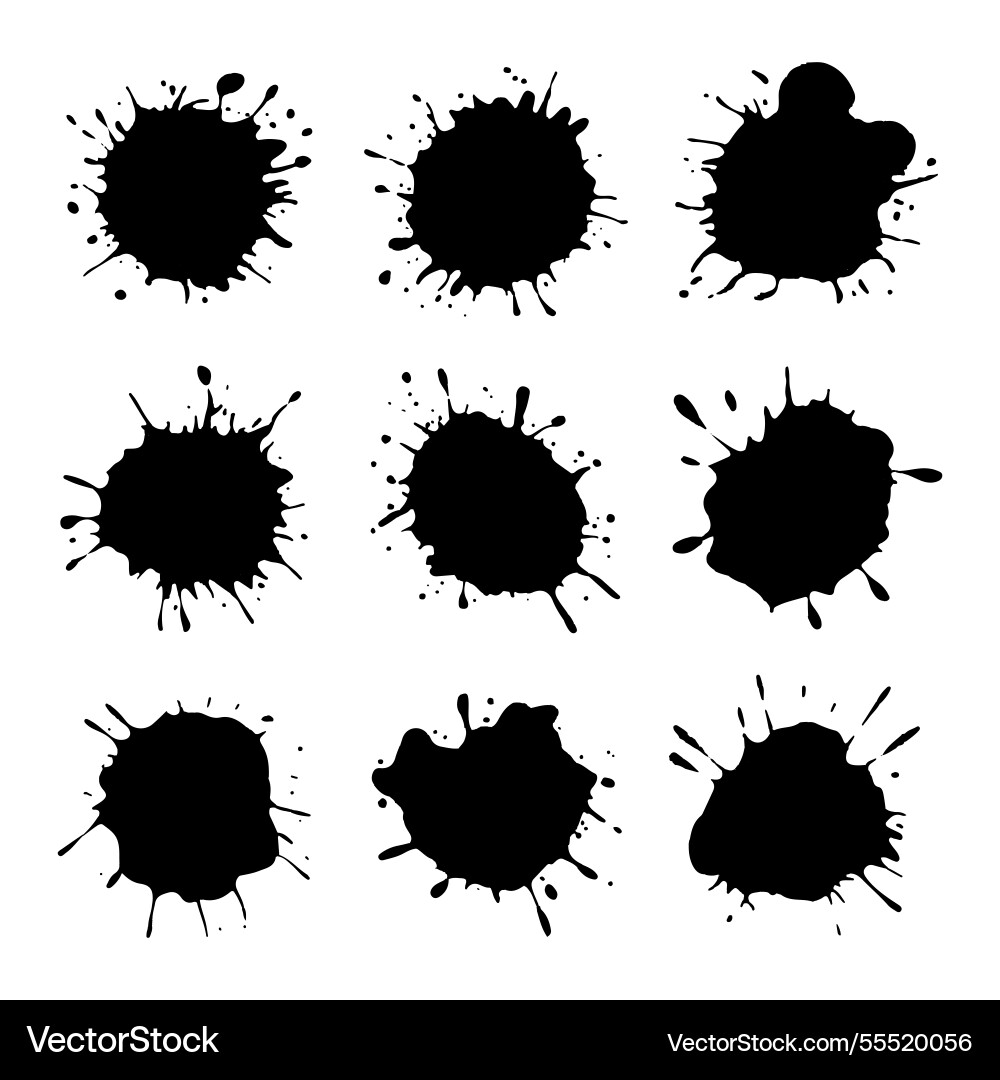 A set of black ink splashes in different sizes A set of black ink splashes in different sizes vector image