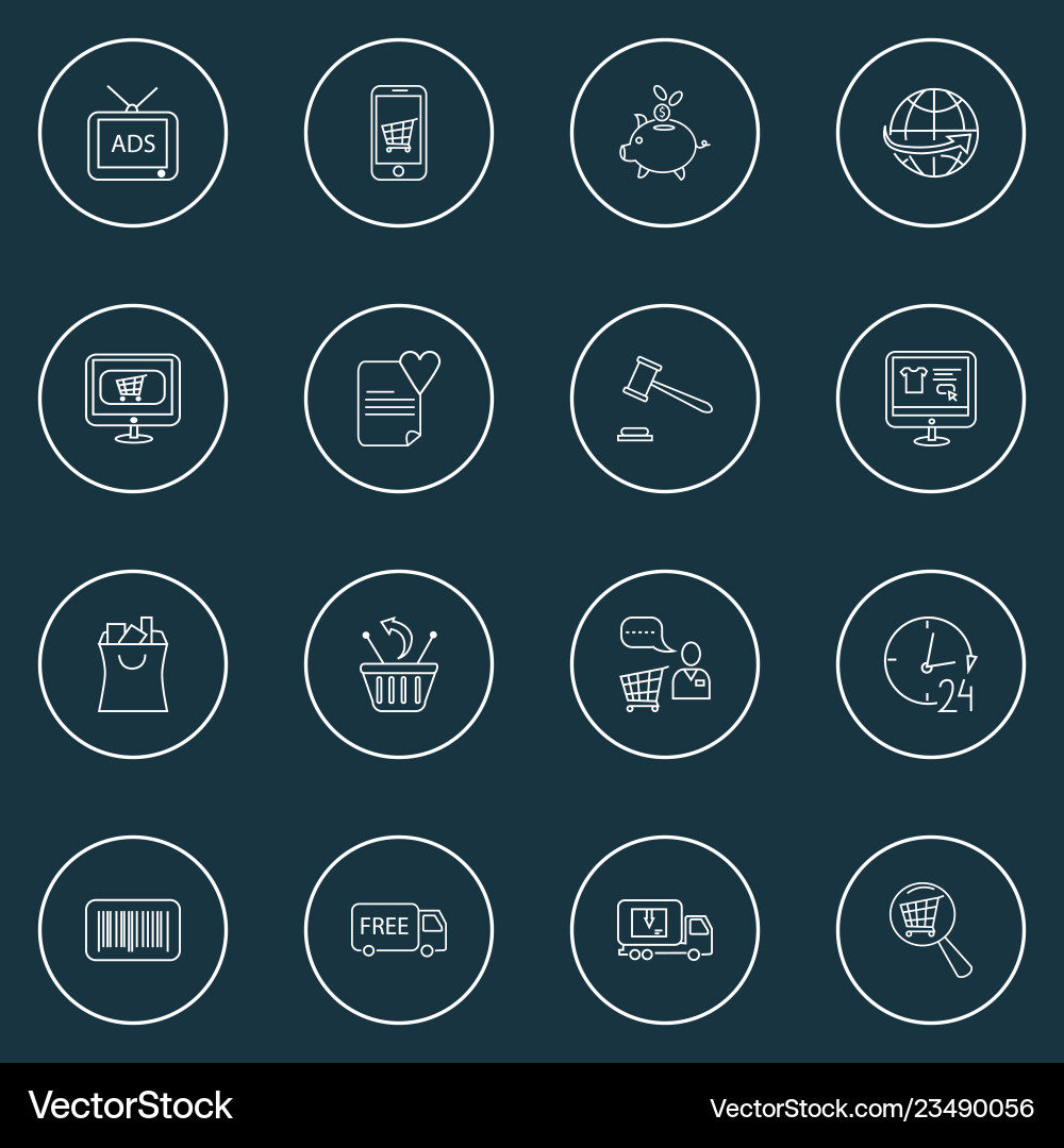 E-commerce icons line style set with search shop Vector Image