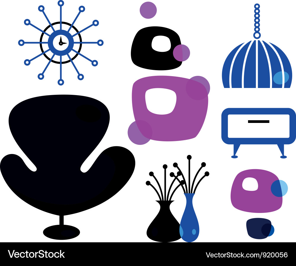 Funky retro furniture set isolated on white Vector Image