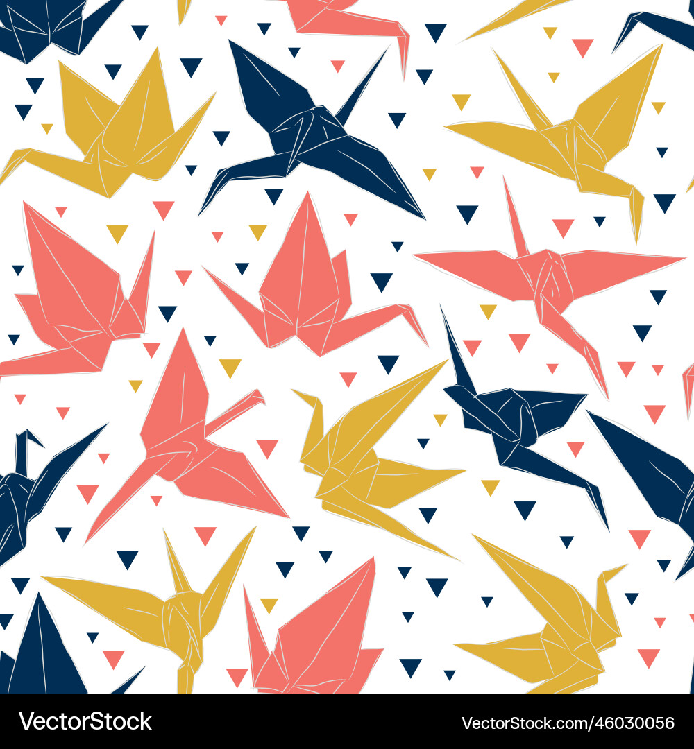 Japanese origami paper cranes sketch seamless Japanese origami paper cranes sketch seamless vector image