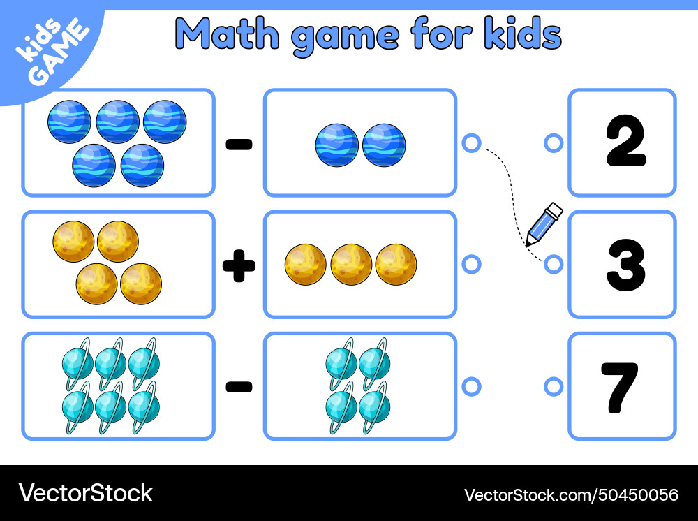 Math space game count planets and choose number Math space game count planets and choose number vector image