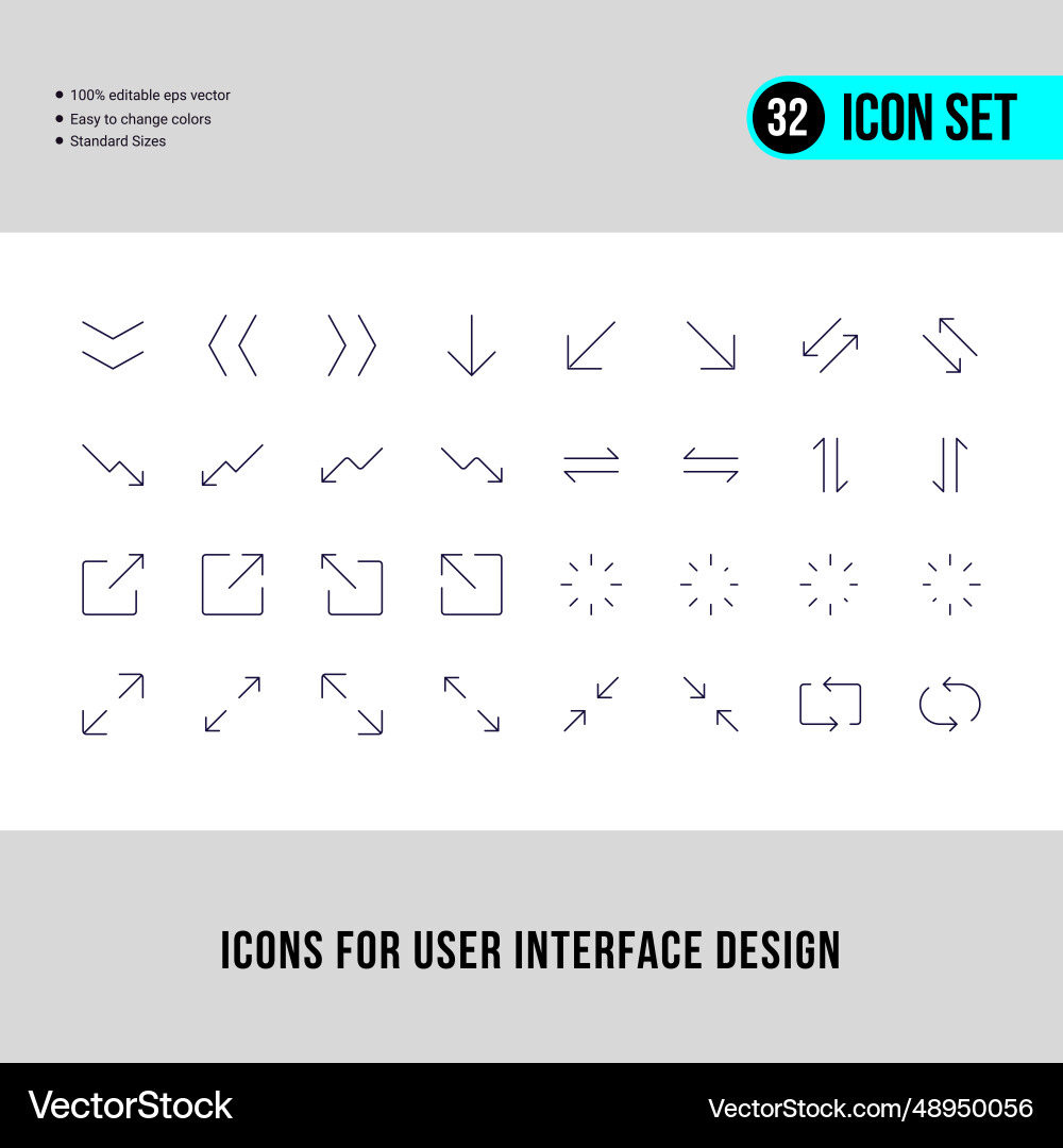 Minimal user interface design thin stroke icon set vector image
