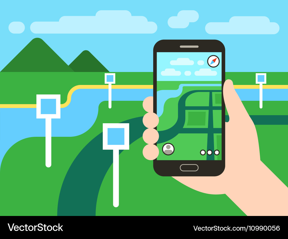 Smartphone with mobile gps navigation system vector image