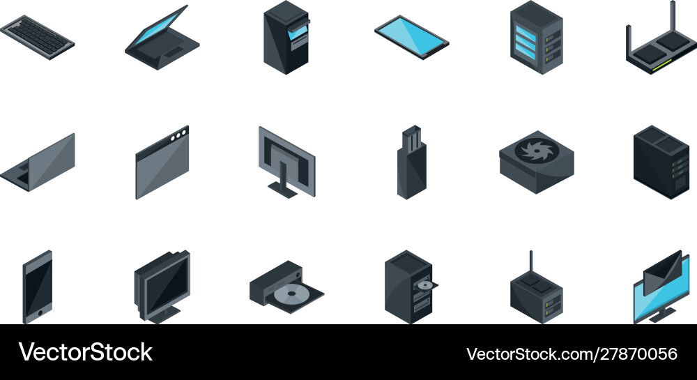 Technology hardware device computer icons set Technology hardware device computer icons set vector image