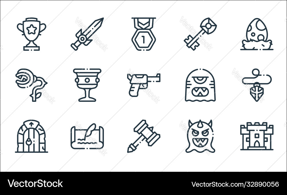 Videogame elements line icons linear set quality Videogame elements line icons linear set quality vector image