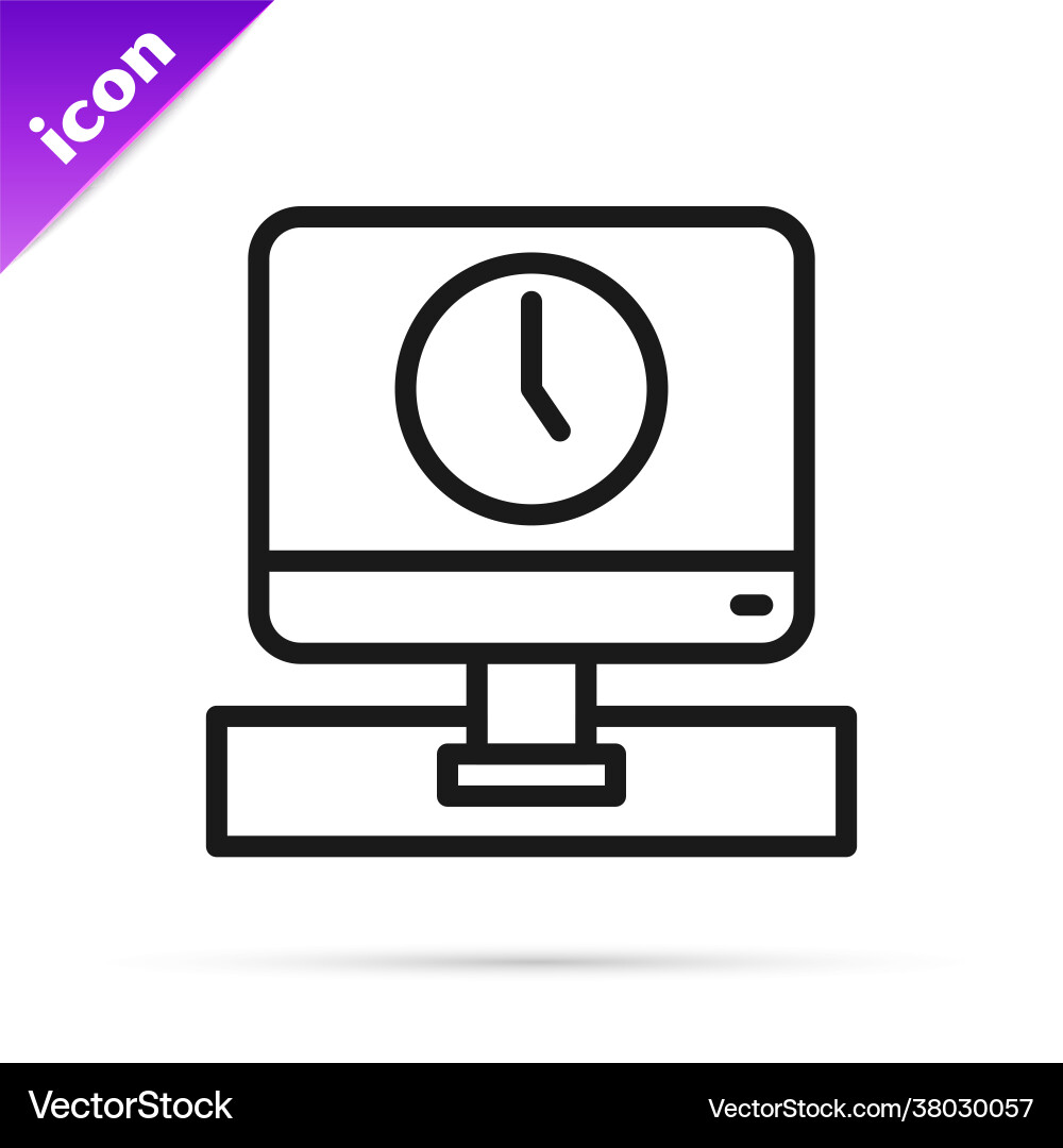 Black line computer monitor time icon isolated vector image